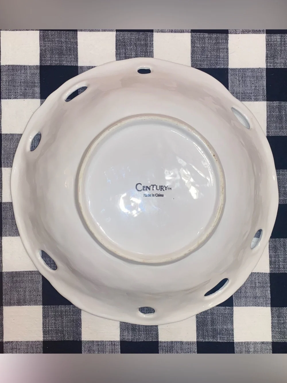 VINTAGE CENTURY Round Fruit Themed Embossed  Serving/Display Bowl WHT 13-1/2”